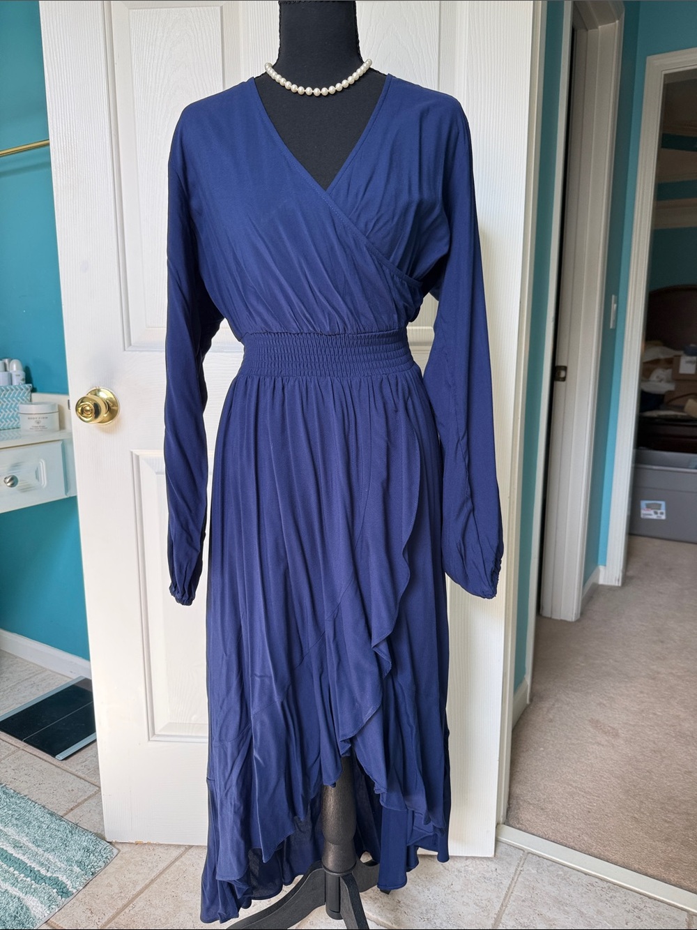 Summer to Fall Women's Navy Blue Wrap High Low Dress